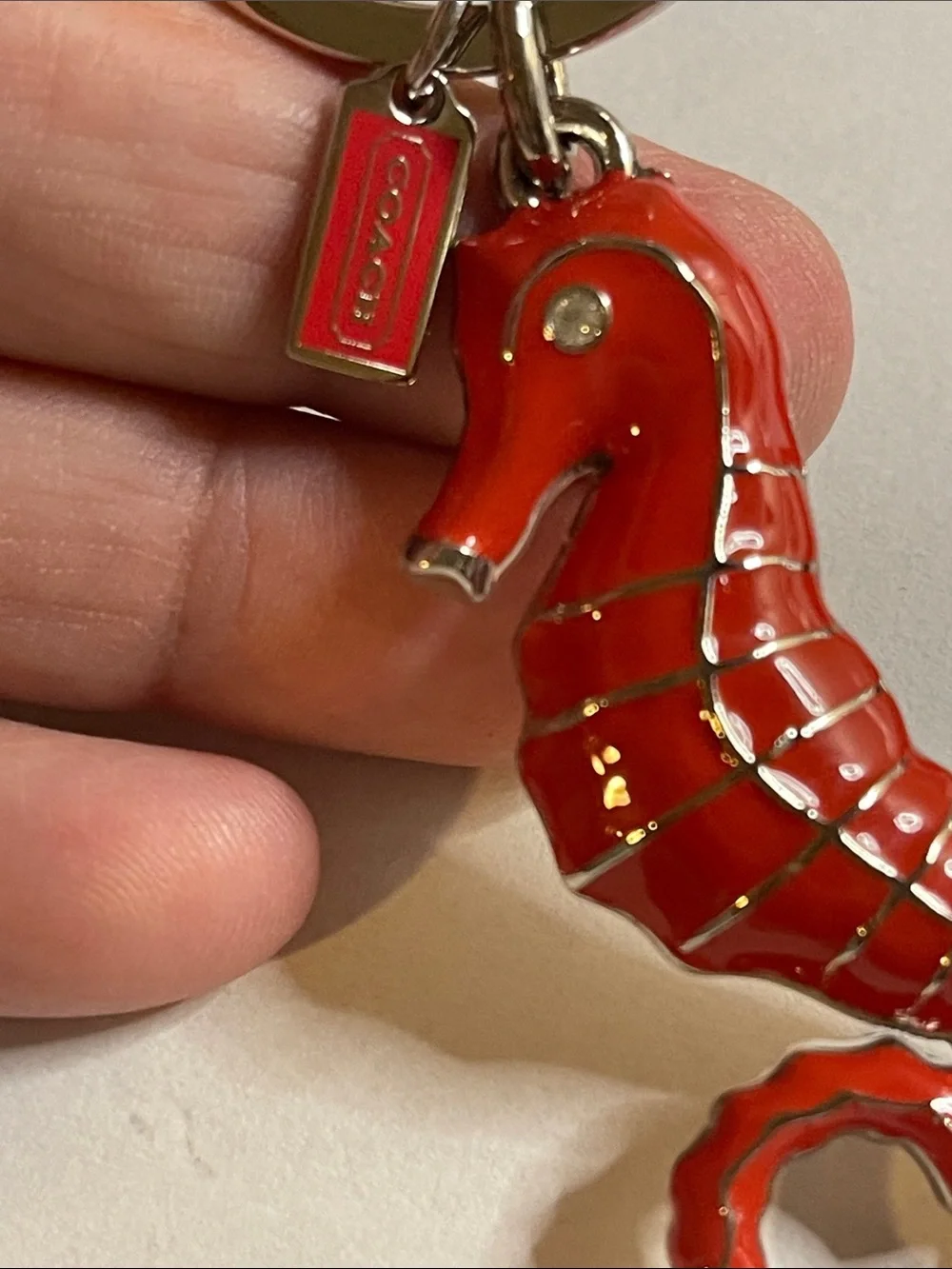 Coach Red Enamel Seahorse Keychain and Coach Pen